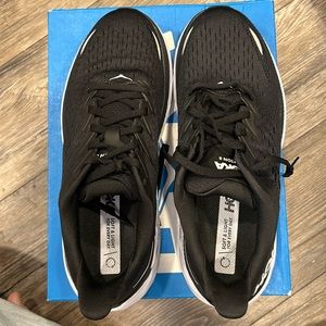 HOKA Women’s Clifton 8 shoes in black and white